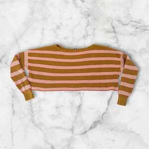 Free People Just My Stripe Pullover Sweater Pink Yellow Cropped Size XS